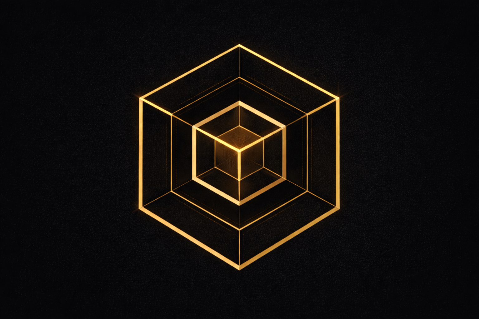Gold cube framework on a black textured background